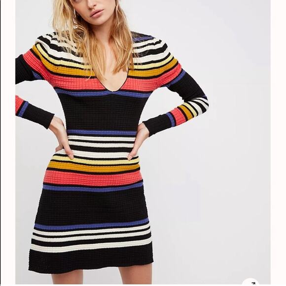 Free People Gidget black white colored striped ribbed knit dress Extra Small XS - Picture 1 of 14